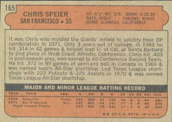1972 Topps #165 Chris Speier Back