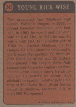 1972 Topps #345 Rick Wise Back