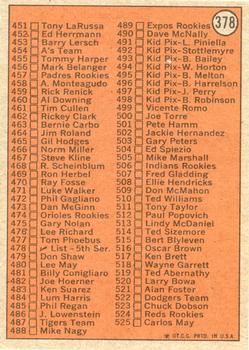 1972 Topps #378 Checklist 4th Series Back