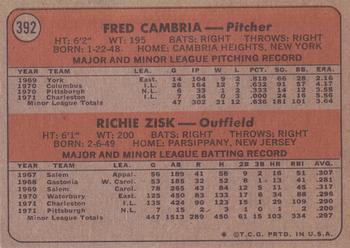 1972 Topps #392 Pirates 1972 Rookie Stars (Fred Cambria / Richie Zisk) Back