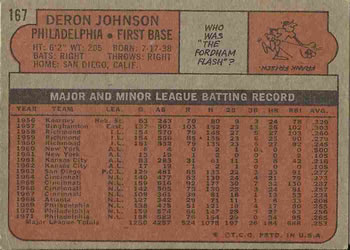 1972 Topps #167 Deron Johnson Back