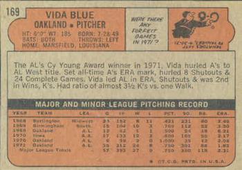 1972 Topps #169 Vida Blue Back
