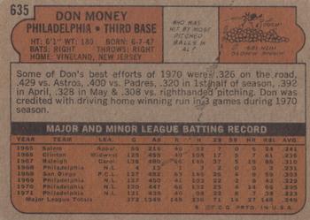 1972 Topps #635 Don Money Back