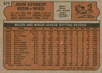 1972 Topps #674 John Kennedy Back