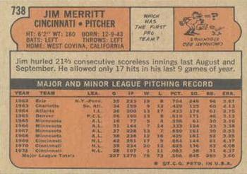 1972 Topps #738 Jim Merritt Back