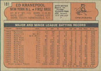 1972 Topps #181 Ed Kranepool Back