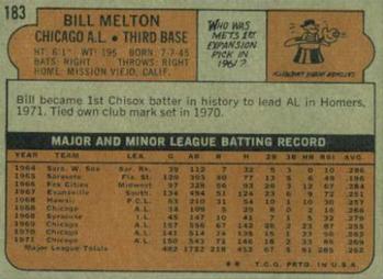 1972 Topps #183 Bill Melton Back