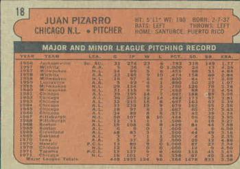 1972 Topps #18 Juan Pizarro Back