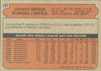 1972 Topps #197 Johnny Briggs Back
