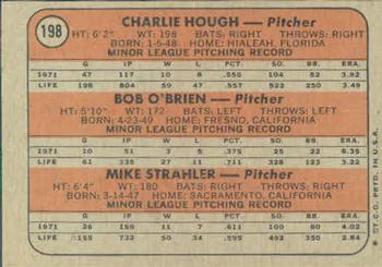 1972 Topps #198 Dodgers 1972 Rookie Stars (Charlie Hough / Bob O'Brien / Mike Strahler) Back