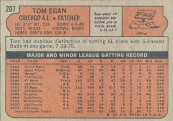 1972 Topps #207 Tom Egan Back