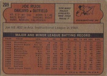 1972 Topps #209 Joe Rudi Back