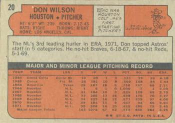 1972 Topps #20 Don Wilson Back