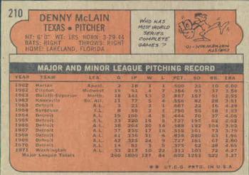 1972 Topps #210 Denny McLain Back