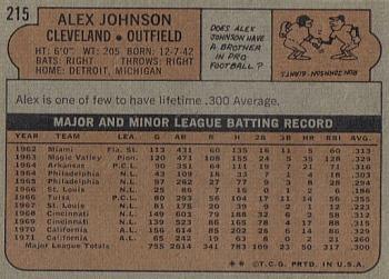 1972 Topps #215 Alex Johnson Back