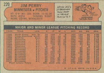 1972 Topps #220 Jim Perry Back