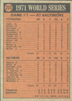 1972 Topps #223 1971 World Series Game No. 1 Back