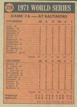 1972 Topps #228 1971 World Series Game No. 6 Back