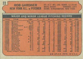 1972 Topps #22 Rob Gardner Back