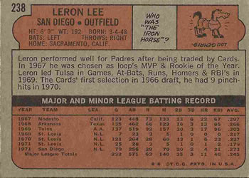 1972 Topps #238 Leron Lee Back