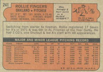 1972 Topps #241 Rollie Fingers Back