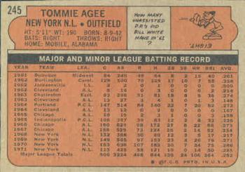 1972 Topps #245 Tommie Agee Back