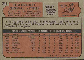 1972 Topps #248 Tom Bradley Back