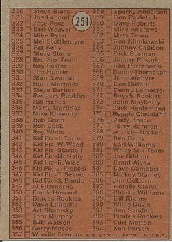 1972 Topps #251 Checklist 3rd Series Back