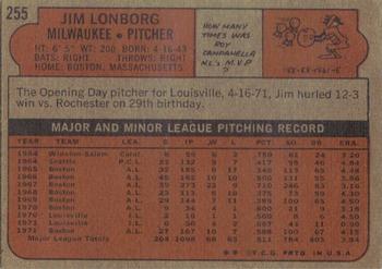 1972 Topps #255 Jim Lonborg Back