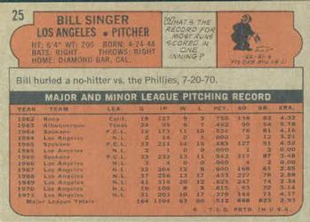 1972 Topps #25 Bill Singer Back