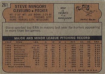 1972 Topps #261 Steve Mingori Back