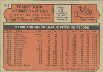 1972 Topps #264 Tommy John Back