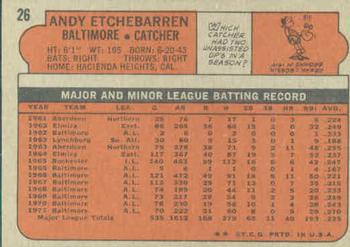 1972 Topps #26 Andy Etchebarren Back