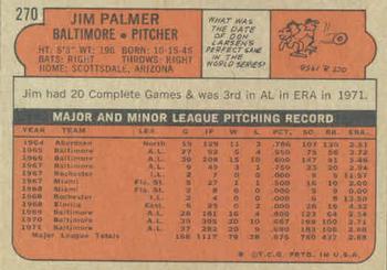 1972 Topps #270 Jim Palmer Back