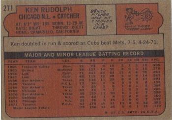 1972 Topps #271 Ken Rudolph Back