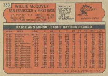1972 Topps #280 Willie McCovey Back