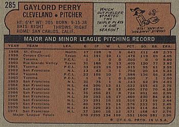 1972 Topps #285 Gaylord Perry Back