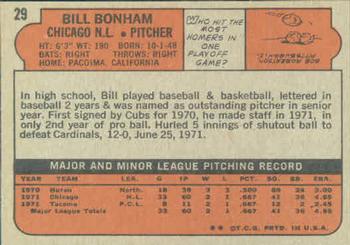 1972 Topps #29 Bill Bonham Back