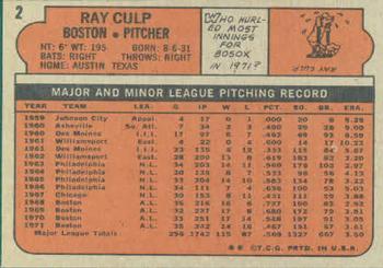 1972 Topps #2 Ray Culp Back