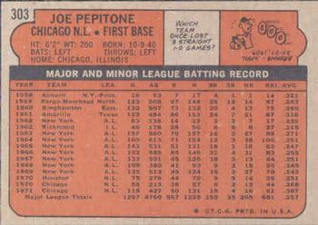 1972 Topps #303 Joe Pepitone Back