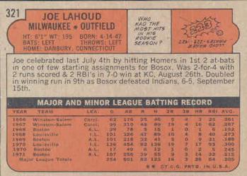 1972 Topps #321 Joe Lahoud Back
