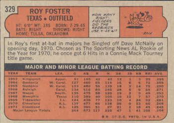 1972 Topps #329 Roy Foster Back