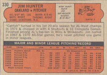 1972 Topps #330 Jim Hunter Back
