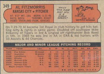 1972 Topps #349 Al Fitzmorris Back