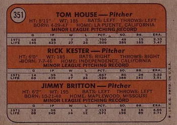 1972 Topps #351 Braves 1972 Rookie Stars (Tom House / Rick Kester / Jimmy Britton) Back