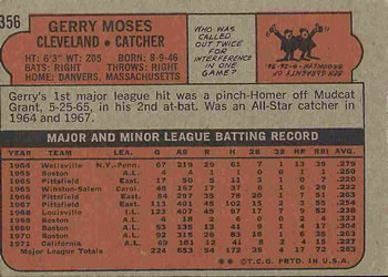 1972 Topps #356 Gerry Moses Back
