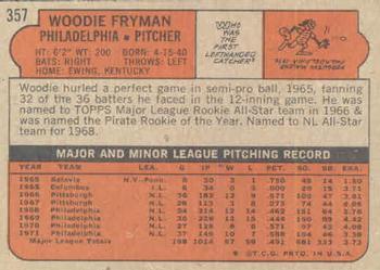 1972 Topps #357 Woodie Fryman Back