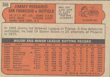 1972 Topps #366 Jimmy Rosario Back