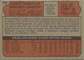 1972 Topps #368 Danny Thompson Back