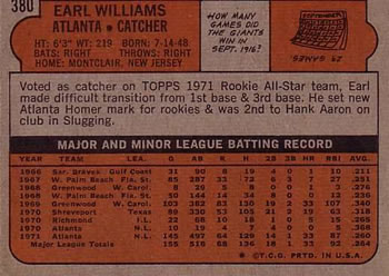 1972 Topps #380 Earl Williams Back